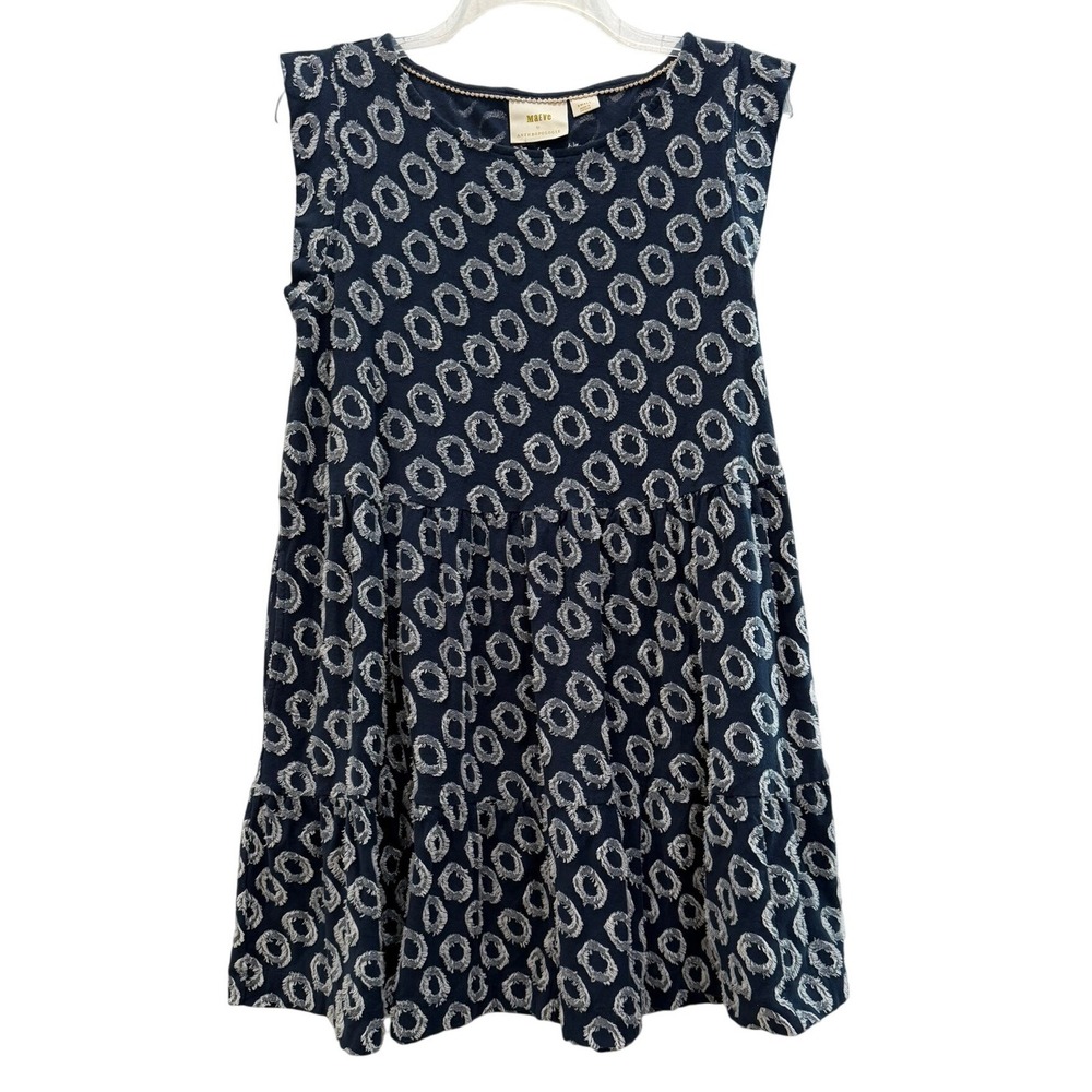 Maeve Anthropologie Lisanne Navy Blue Textured Fringe Tiered Tunic‎ Mini Dress S